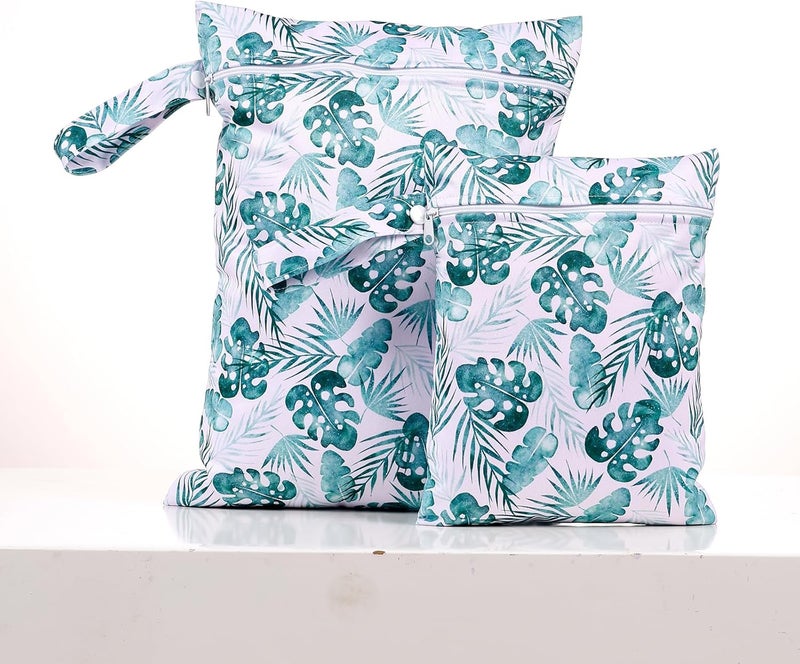 CoolaPeach 2 Pcs Wet Bags Waterproof Reusable Zippered Pocket Cloth Diaper Bag for Travel Beach Pool Swim, Baby Diapers,Gym Yoga Wet Clothes,Swimsuit,water wipes (Sea grass) - Image 3